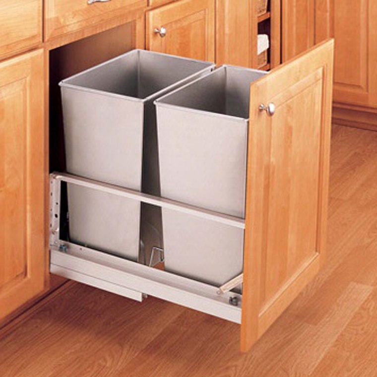 Double Aluminum Pullout Waste Containers, Rev-a-Shelf 5349 Series - full pic 