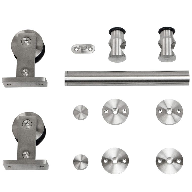 Rolling Barn Door Hardware Kit, Stainless Steel, Top Mount for Wood Doors - full pic 