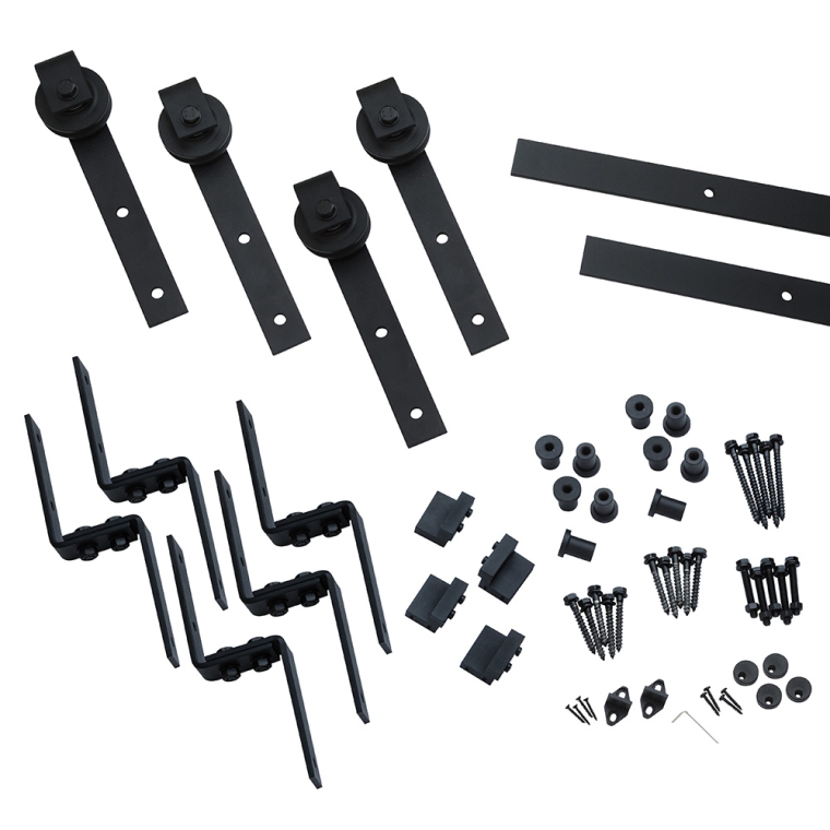 I-Semble Bypass Rolling Door Hardware Kit, Bent Strap, Black - full pic 