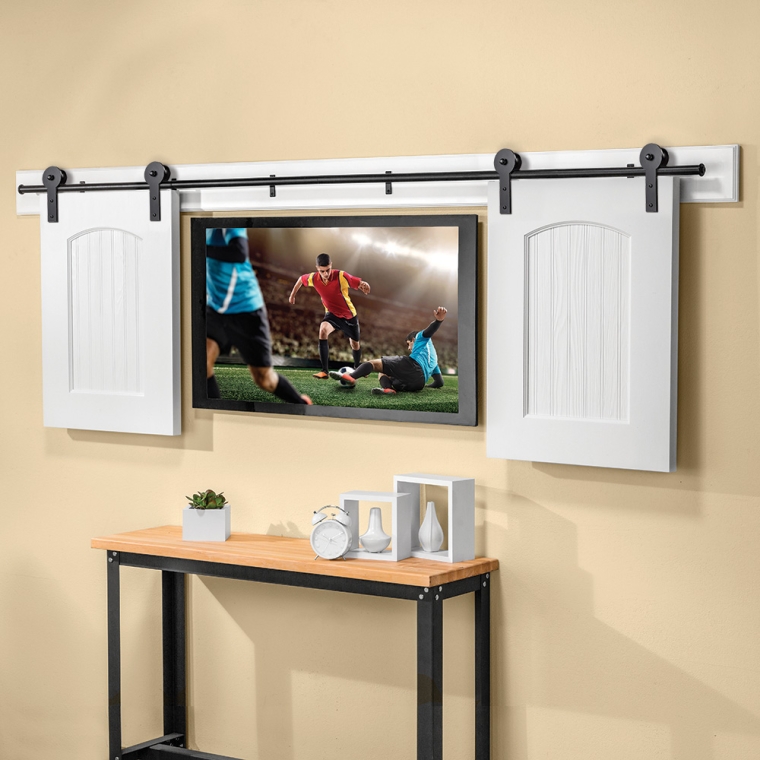 Rolling Barn Door Hardware Kit, Black, Round Stick - full pic 