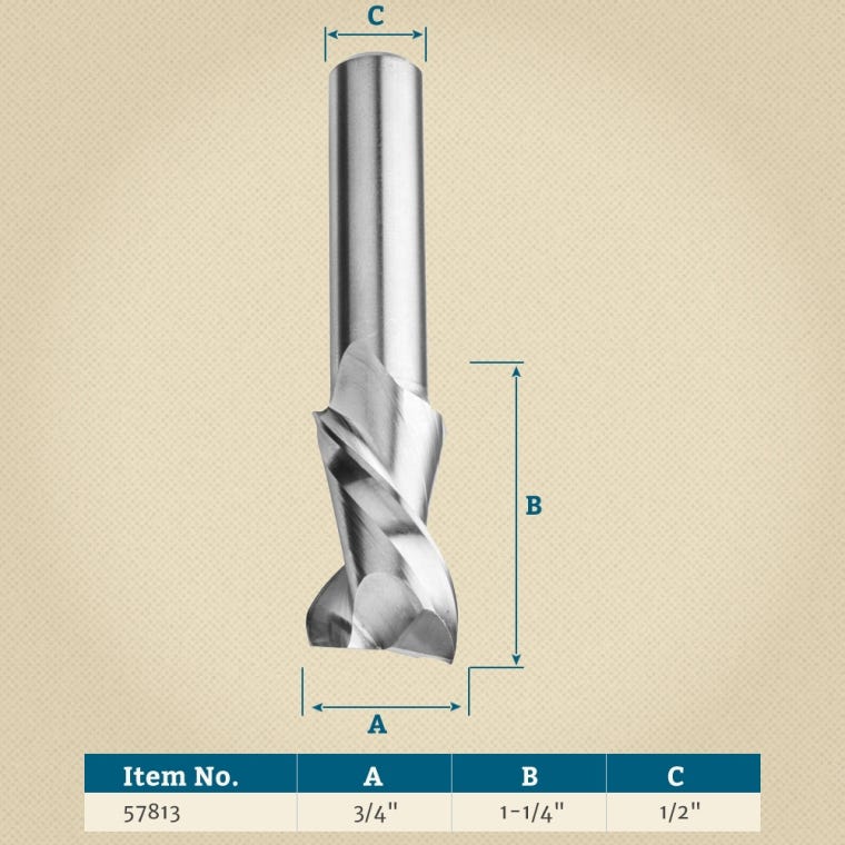 Onsrud HSS Up-Cut Spiral Mortising Router Bit - 3/4'' Dia x 1-1/4'' H x 1/2'' Shank  - full pic 