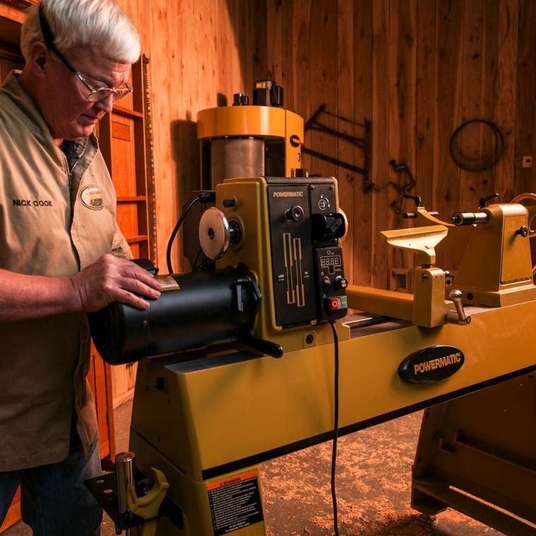 Powermatic 3520C Lathe with Legs and 6'' Riser Blocks, 2HP, 220V, 1-Phase - full pic 