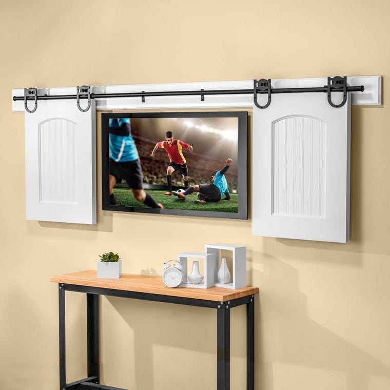 Rolling Barn Door Hardware Kit, Black, Horseshoe - full pic 
