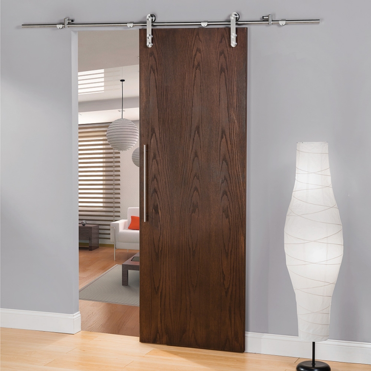 Rolling Barn Door Hardware Kit, Stainless Steel, Vertical Strap - full pic 