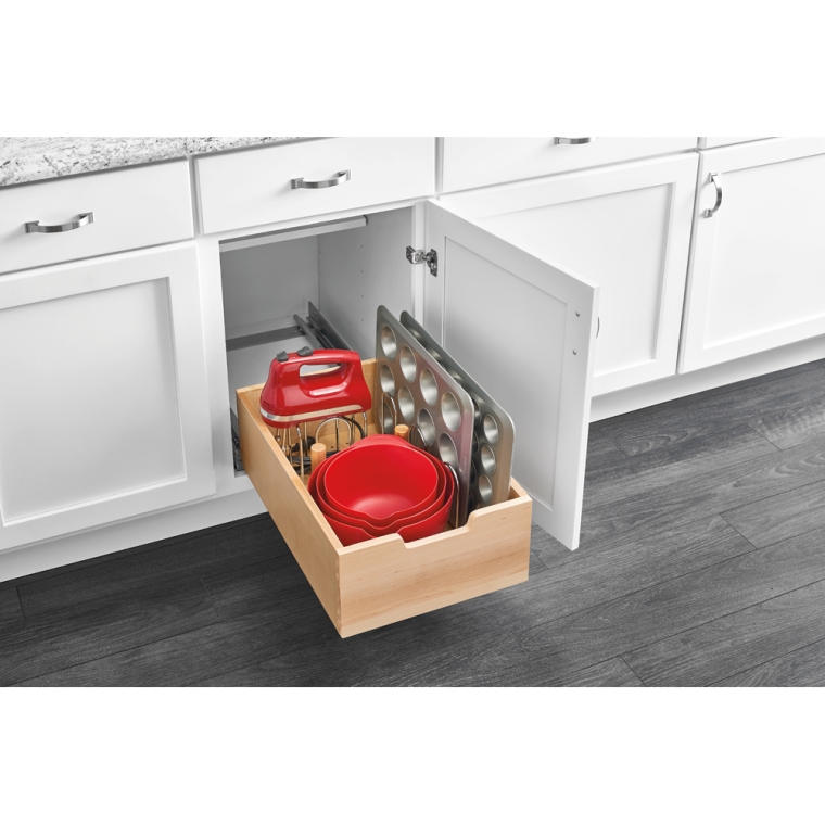 Rev-A-Shelf- Base Cabinet Pullout Single Wood Basket w/ Soft-Close - full pic 