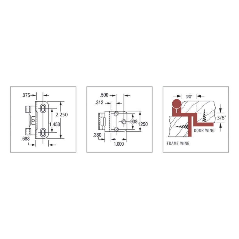 3/8'' Inset Self-Closing Partial Wrap Cabinet Hinges, Satin Nickel - full pic 