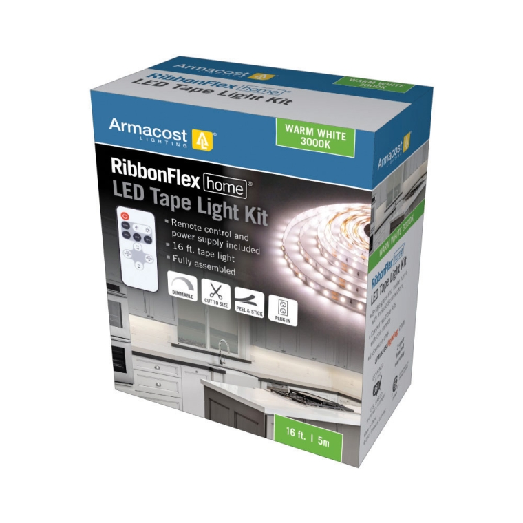 Soft White (3000K) 16' LED Tape Light Kit with Remote - full pic 