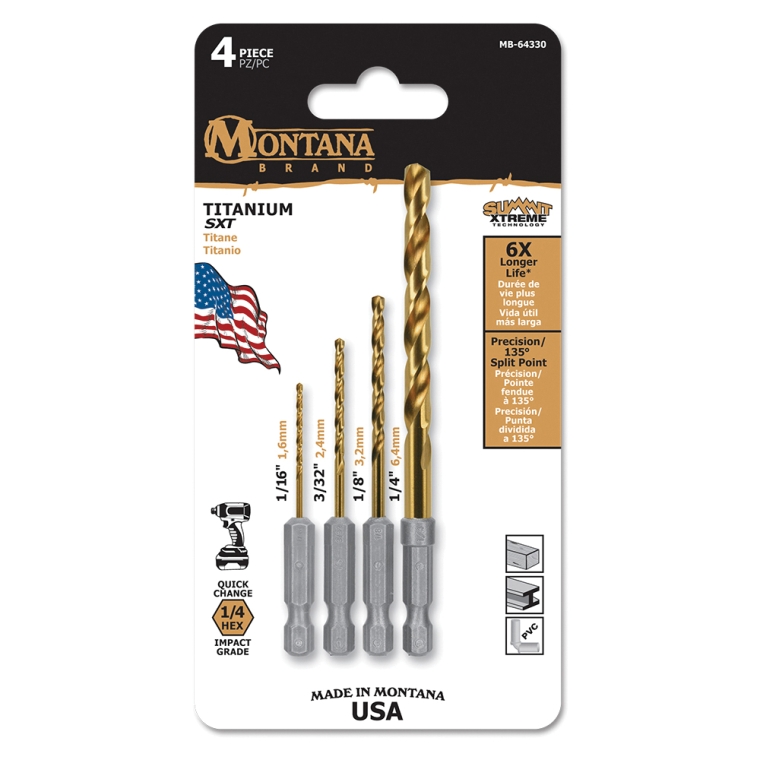 Montana 4-Piece Titanium-Coated Drill Bit Set - full pic 