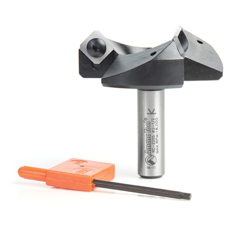 Amana Tool Industrial-Grade Spoilboard Flattening/Slab Leveling Router Bit with 3 Carbide Inserts, 2-1/2'' Dia. x 53/64'' Cutting Height x 1/2'' Shank - full pic 