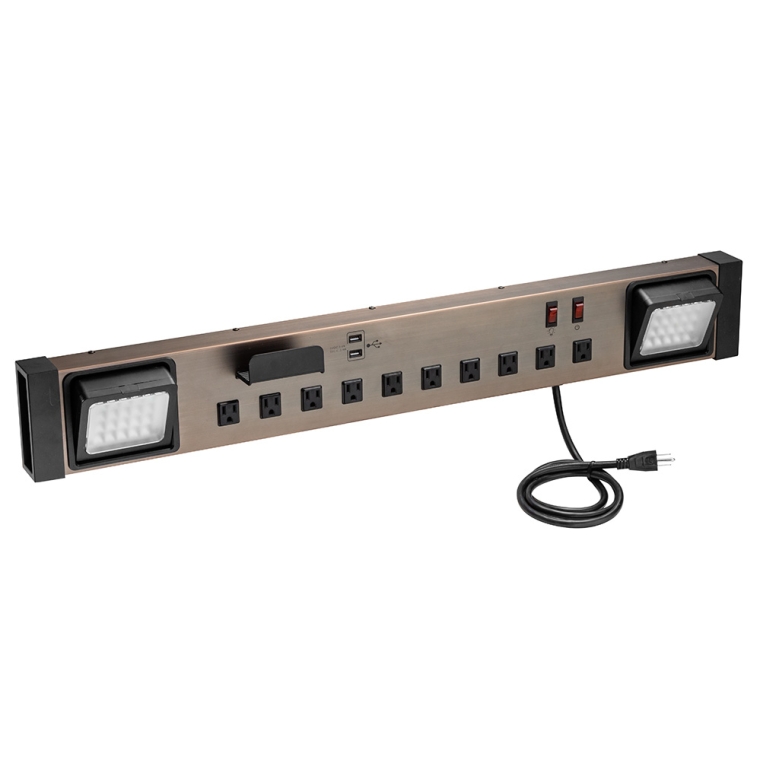 Volt King 10-Outlet Heavy-Duty Power Station with 2 USB Ports and LED Worklights - full pic 