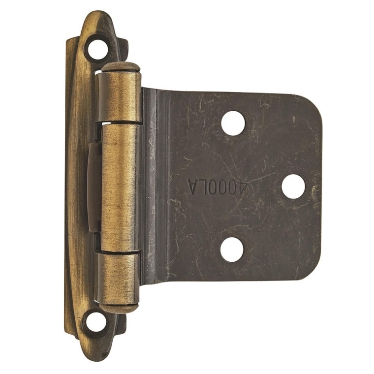 Variable Overlay Self-Closing Face-Mount Reverse Bevel Cabinet Hinges, Antique Brass - full pic 