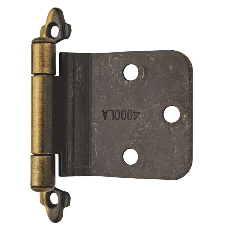 Variable Overlay Self-Closing Face-Mount Reverse Bevel Cabinet Hinges, Antique Brass - full pic 