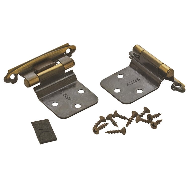 Variable Overlay Self-Closing Face-Mount Reverse Bevel Cabinet Hinges, Antique Brass - main pic