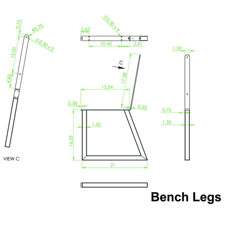 Welded Steel Bench/Chair Leg Set with Backrest, Unfinished - full pic 