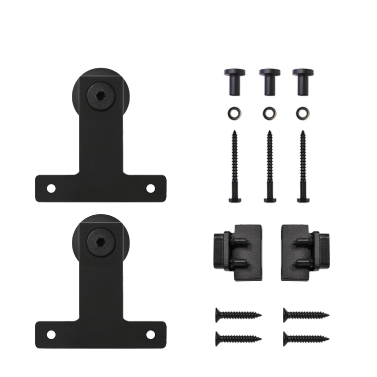 Front Mount Mini Rolling Door Hardware Kit for Furniture, Black - full pic 