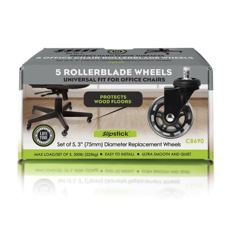 Slipstick 3'' Rollerblade-Style Office Chair Casters, 7/16'' Stem, 5-Pack - full pic 