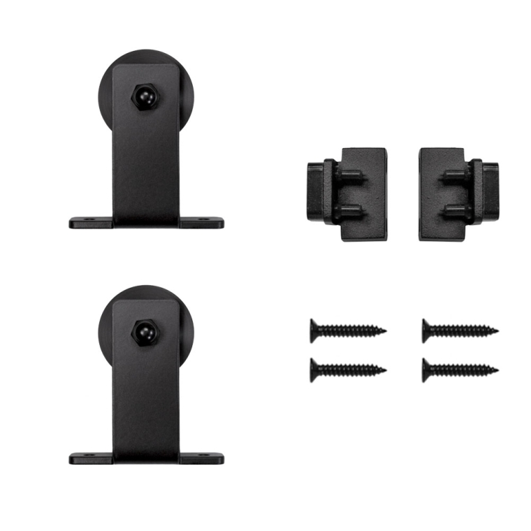  Top Mount Mini Rolling Door Hardware Kit for Furniture, Black - full pic 