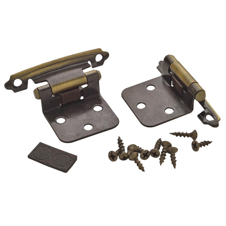Variable Overlay Self-Closing Face-Mount Cabinet Hinges (3429), Antique Brass - full pic 