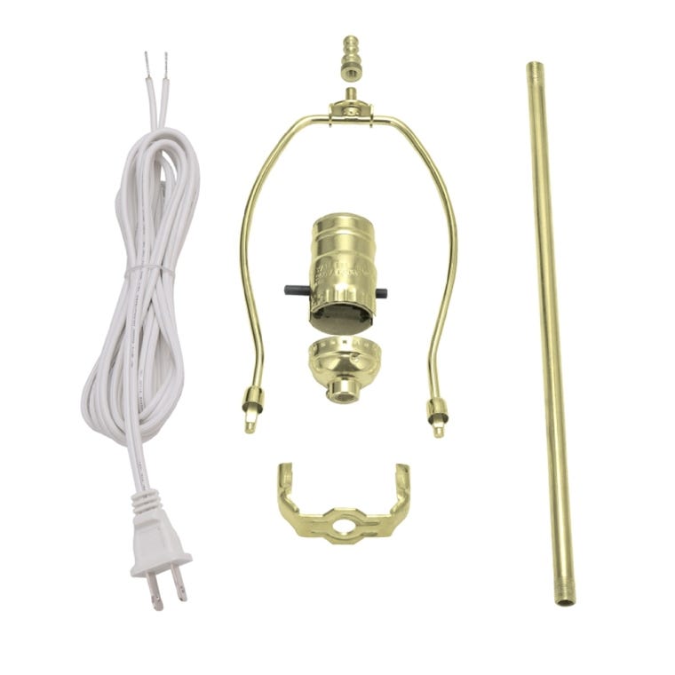 Make-A-Lamp Kit with Harp and Straight Rod, Brass - full pic 