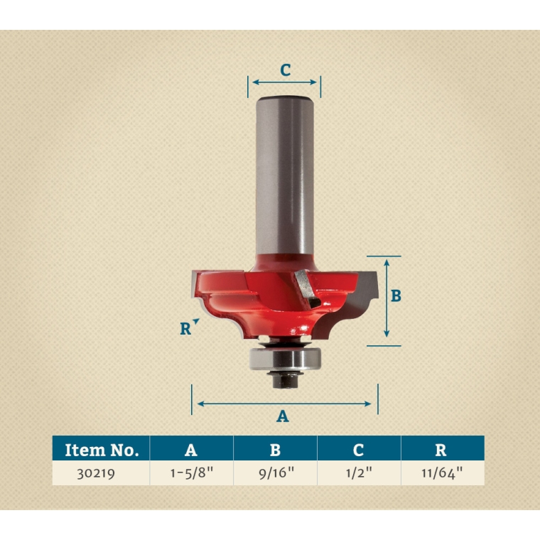 Freud&reg; 99-003 Quadra-Cut&trade; Ogee Double Fillet Router Bit - 1-3/8" Dia x 9/16" H x 1/2" Shank - full pic 