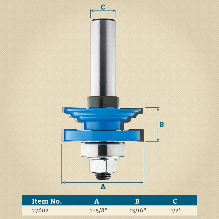 Rockler Classical Reversible Rail and Stile Router Bit - 1-5/8" Dia x 15/16" H x 1/2" Shank - full pic 