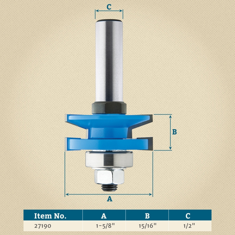 Rockler Chamfer Reversible Rail and Stile Router Bit - 1-5/8" Dia x 15/16" H x 1/2" Shank - full pic 