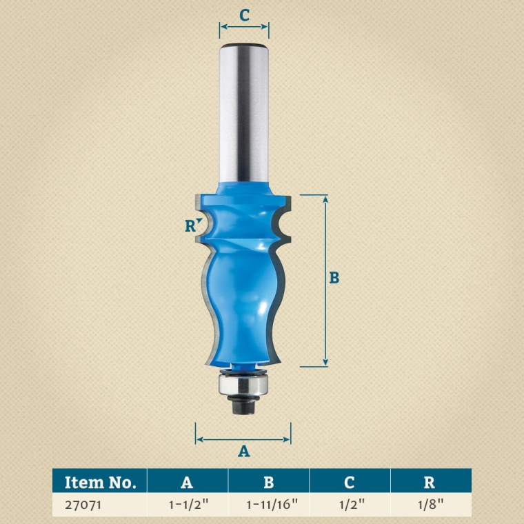 Rockler French Traditional Router Bit - 1-1/2" Dia x 1-11/16" H x 1/2" Shank - full pic 