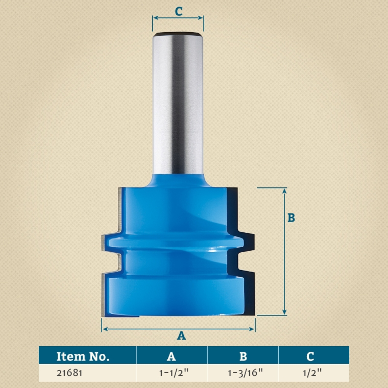 Rockler Wedge Tongue and Groove Router Bit - 1-1/2" Dia x 1-3/16" H x 1/2" Shank - full pic 
