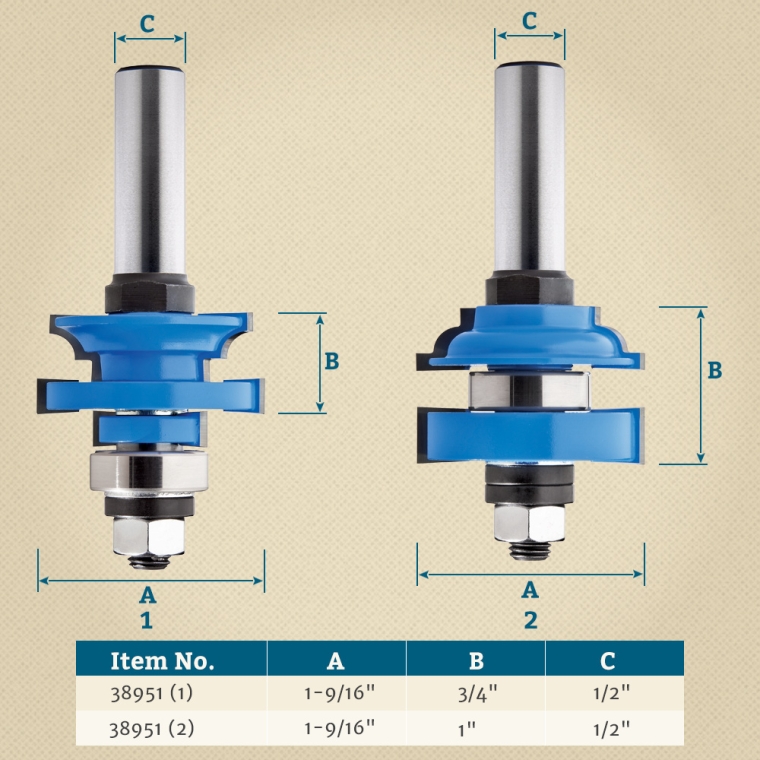 Rockler Bead In-Rail and Stile Router Bit Set - 1/2" Shank - full pic 