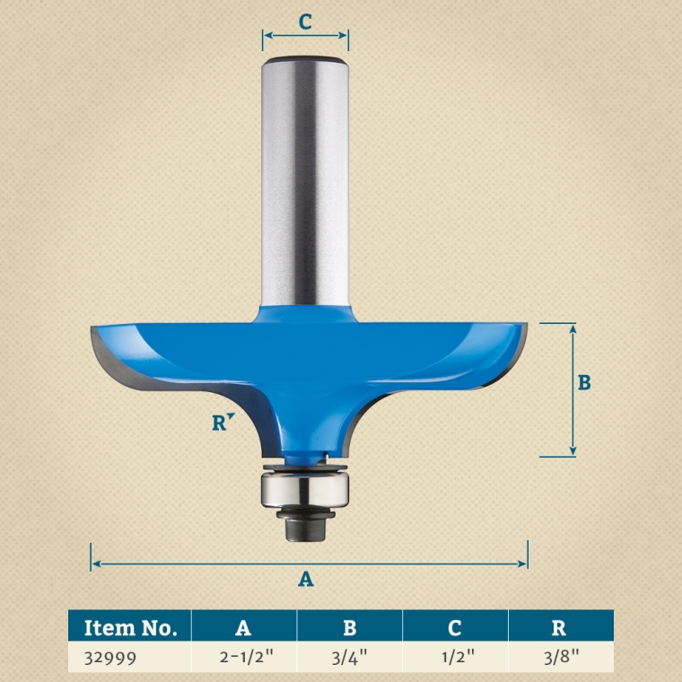 Rockler Table Top Edge Router Bit - 2-1/2" Dia x 3/4" H x 1/2" Shank - full pic 