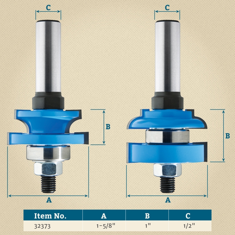 Rockler Round-Edge Matched Rail and Stile Router Bit Set - 1-5/8" Dia x 1" H x 1/2" Shank - full pic 