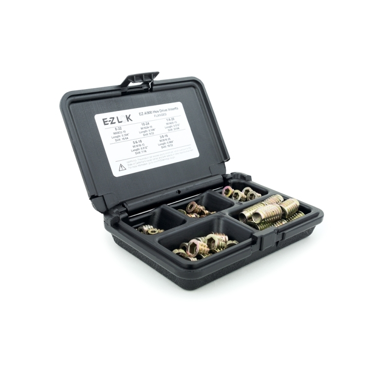 E-Z Hex Threaded Insert Assortment Kit for Soft Wood - Flanged - 8-32 to 3/8-16 - full pic 