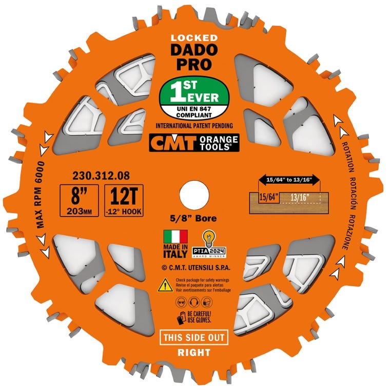 CMT Locked Dado Pro Blade Set, 8'' x 12T - full pic 