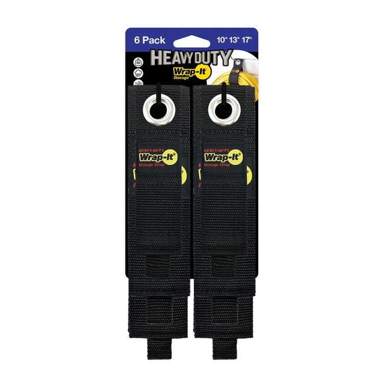 Wrap-It Heavy-Duty Hook-and-Loop Storage Straps with Grommets, (2) 10'', (2) 13'', (2) 17'' - main pic