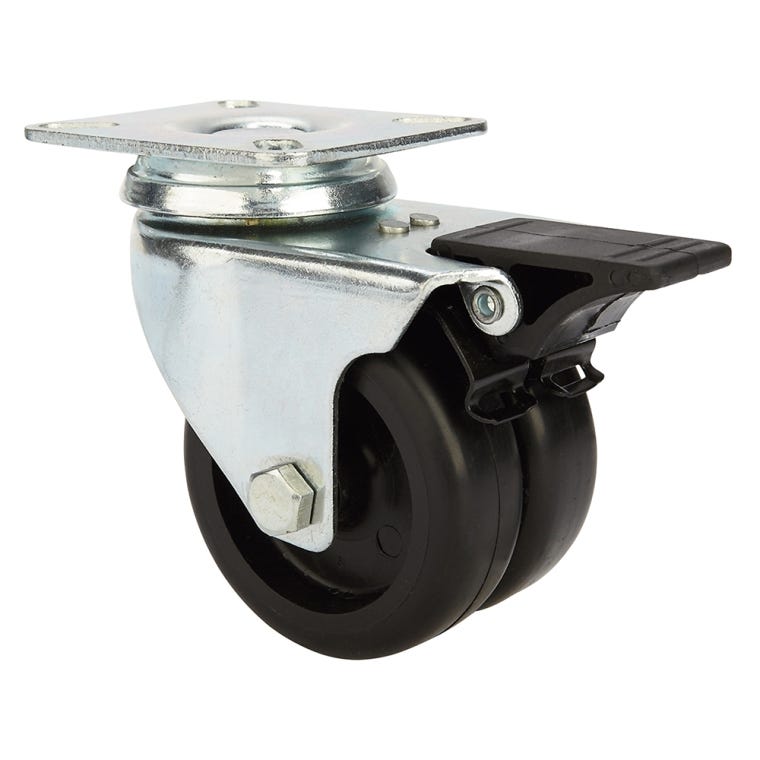 3'' 220-lb. Dual-Wheel Non-Marking Polyolefin Caster, Swivel w/Total Lock Brake - full pic 