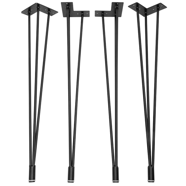 28'' I-Semble 3-Rod Hairpin Table Legs w/Adjustable Feet, 4-Pack, Black - full pic 