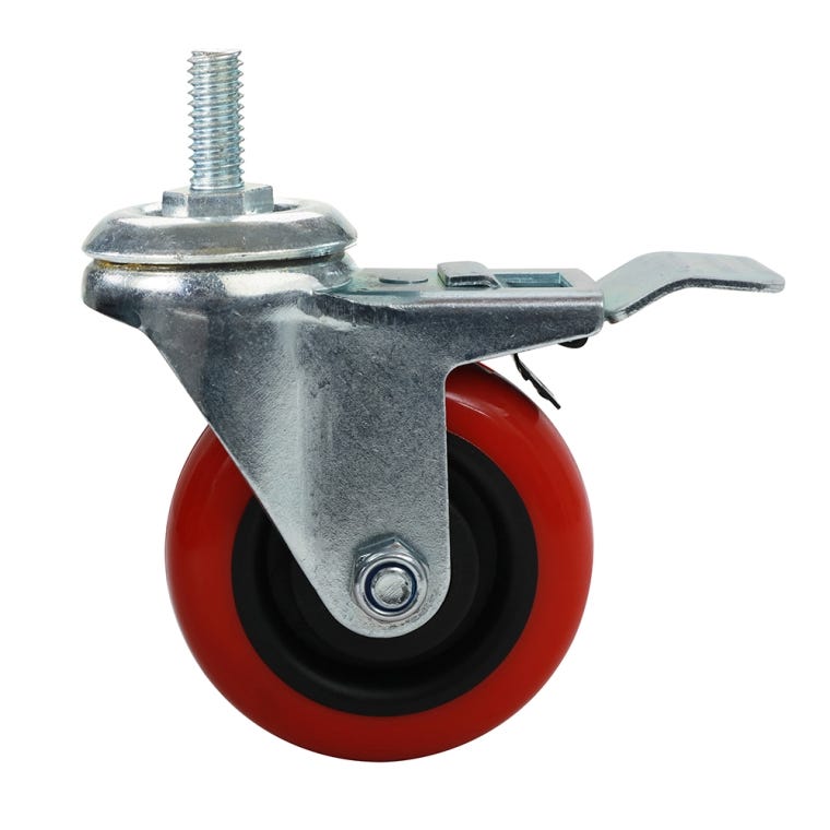 4'' 300-lb. Heavy Duty Stem-Mount Polyurethane Caster, Swivel w/Total Lock Brake - full pic 