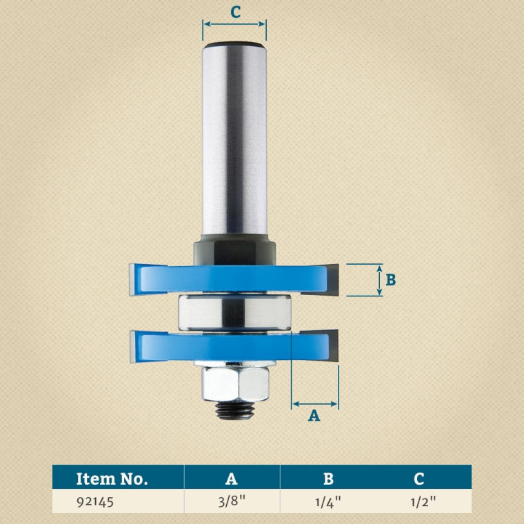 Rockler Tongue and Groove Router Bit - 1/4" H x 1/2" Shank x 3/8'' Depth of Cut - full pic 
