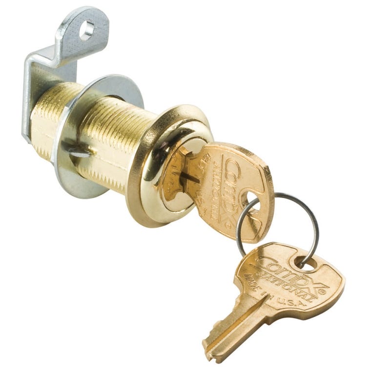 1-3/16" Long Cylinder Lock - Antique brass, keyed alike - full pic 