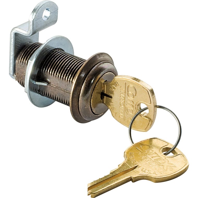 1-3/16" Long Cylinder Lock - Antique brass, keyed alike - main pic