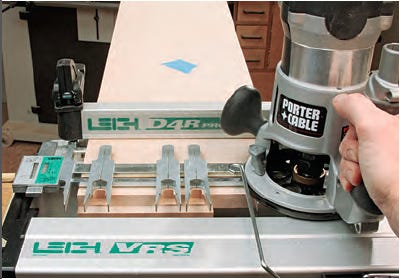 Leigh jig used for cutting drawer sockets
