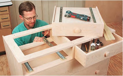Laying out slides for dresser drawers