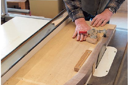 Securing chair leg on table saw with toggle clamp