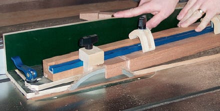 Tapering table leg with jig on table saw