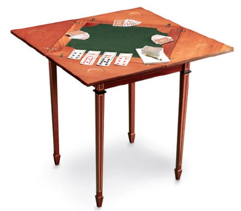Envelope table with extended leaves, felt center and card on top