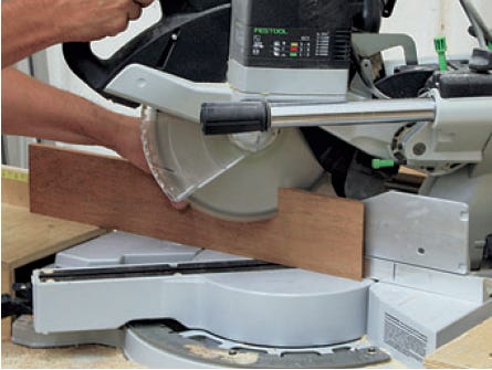 Cutting box sides to length with miter saw