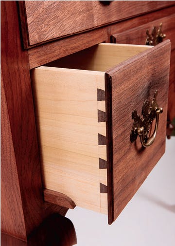 Contrasting wood drawer dovetails
