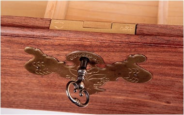 Lock and key latch on highboy drawer