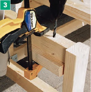 Boring the final bolt holes in the patio table base