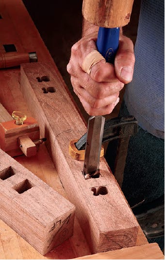 Cutting out Southwestern bench mortises